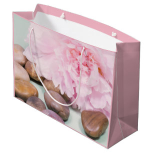 Grande Bolsa de regalo de peonía rosa con rocas Zen