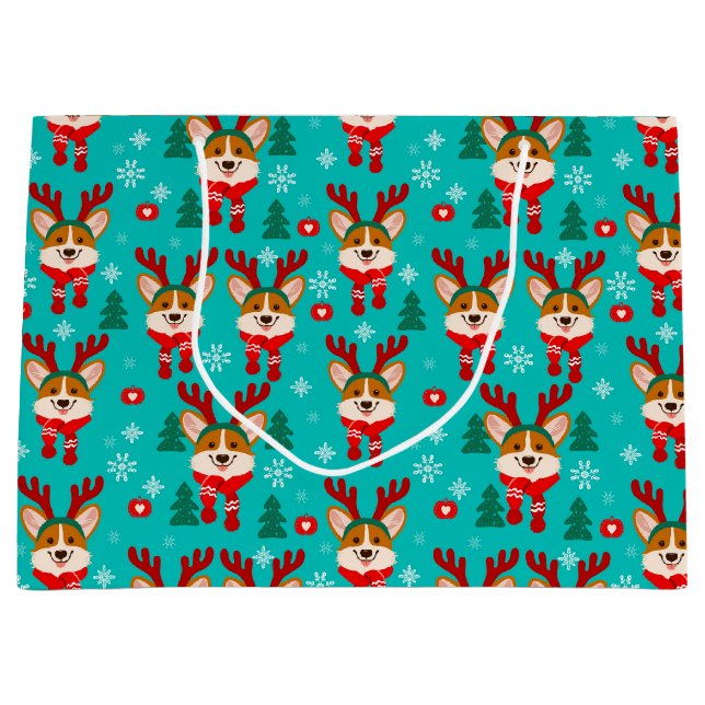 Grande Bolsa de regalo de perro Corgi Navidad alegre (Anverso)