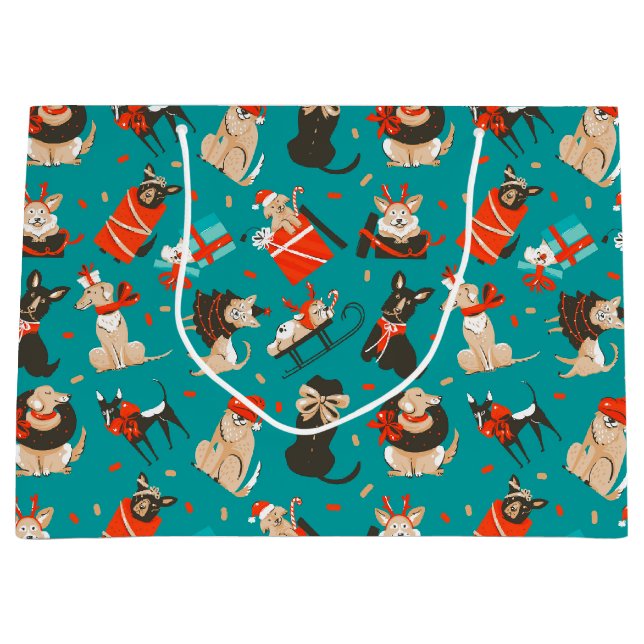 Grande Bolsa de regalo de perros navideños festivos (Anverso)