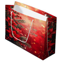 Bolsa de regalo de poinsettias rojas y bayas