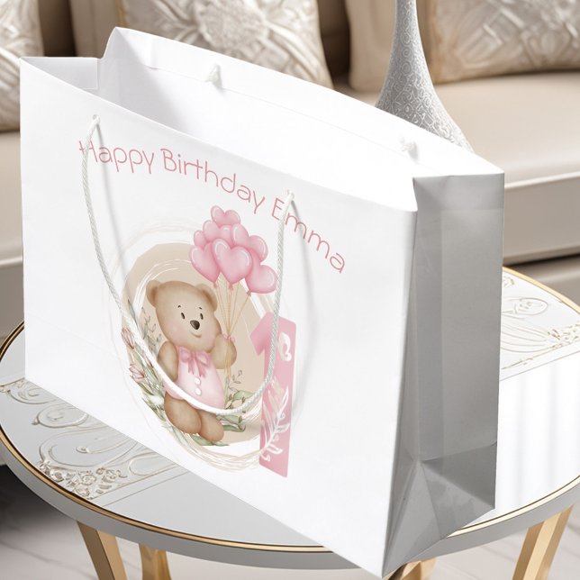 Grande Bolsa De Regalo De Primer Cumpleaños Personalizada (Cute Personalized 1st Birthday Gift Bag For Girl)