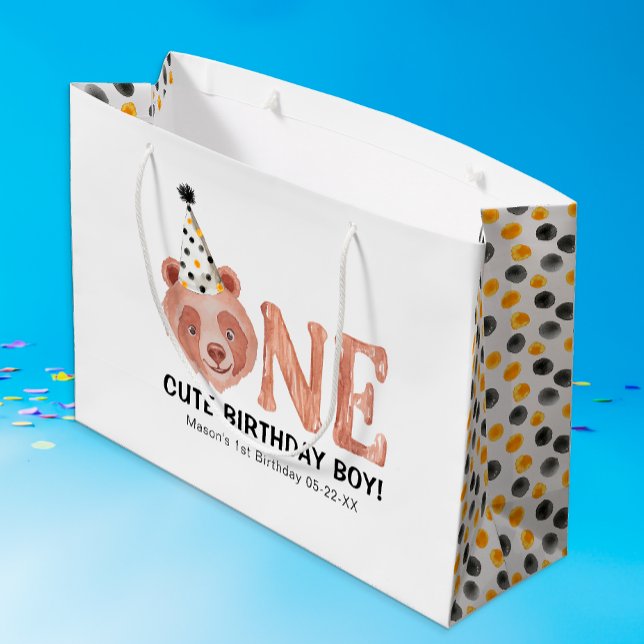 Grande Bolsa de regalo de primer cumpleaños - Una linda (One Cute Birthday Boy Birthday Gift Bag)
