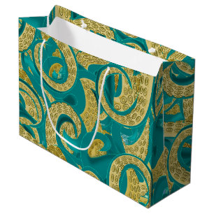 Grande Bolsa de regalo de pulpo dorado turquesa