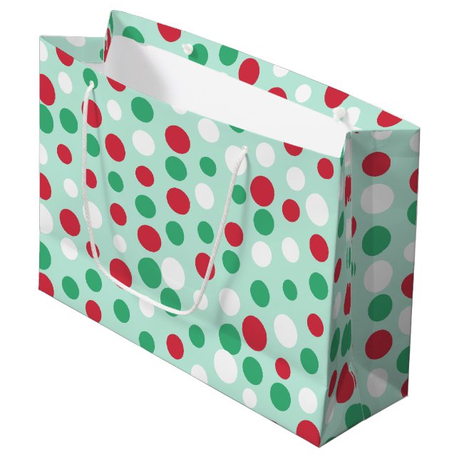 Grande Bolsa de regalo de puntos festivos alegres (Angulo Anverso)