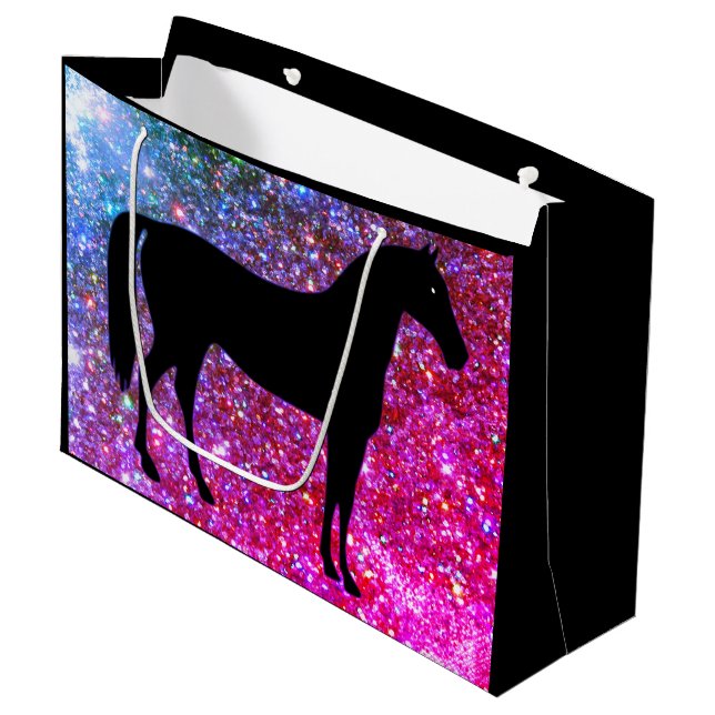 Grande Bolsa de regalo de purpurina Horse Lover (Angulo Anverso)
