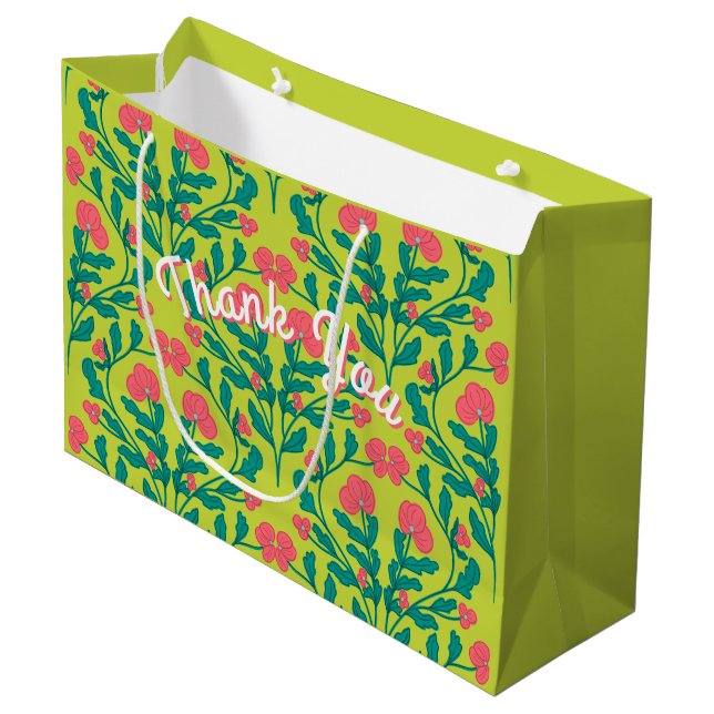Grande Bolsa de regalo de rama de flores verde lima (Angulo Anverso)