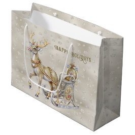 Grande Bolsa de Regalo de Regalo de Reindeer Sleigh Holid