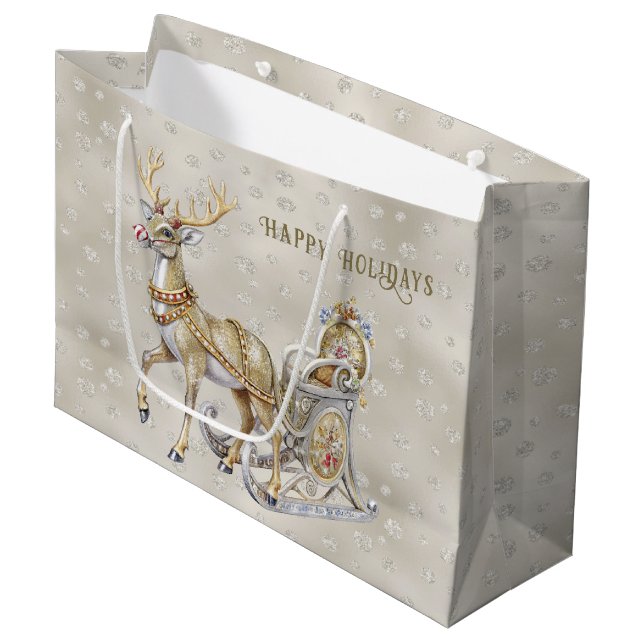 Grande Bolsa de Regalo de Regalo de Reindeer Sleigh Holid (Angulo Anverso)