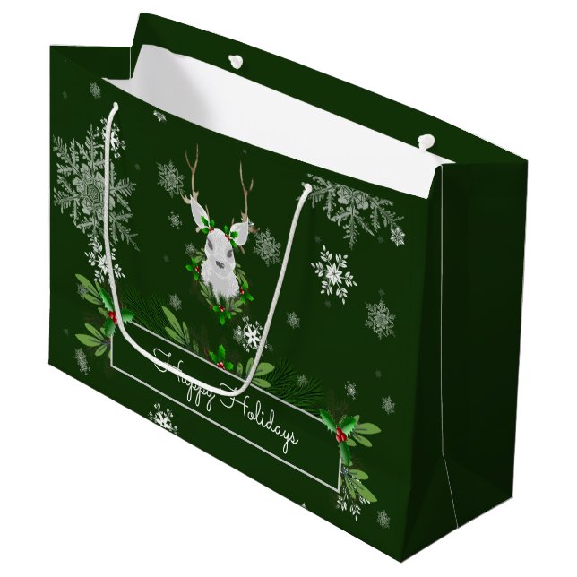Grande Bolsa de regalo de reno verde (Angulo Anverso)