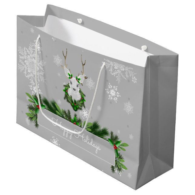 Grande Bolsa de regalo de renos grises (Angulo Anverso)