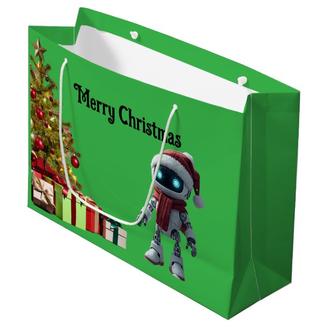 Grande Bolsa de regalo de tecnología navideña de robot li (Angulo Anverso)