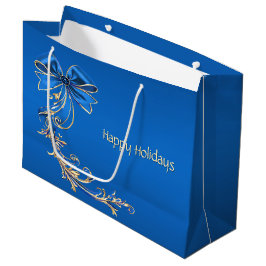 Grande Bolsa de regalo de vacaciones Blue Gold Flower