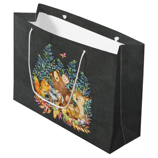 Grande Bolsa de regalo de Woodland Animals Baby Shower (Angulo Anverso)