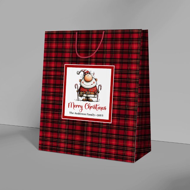 Grande Bolsa de regalo divertida de Navidad con Santa Cla (Jolly Christmas Funny Santa Hand Drawn Gift Bag)