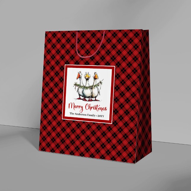 Grande Bolsa de regalo divertida de Navidad de gansos ton (Christmas Funny Silly Geese Minimal Gift Bags)