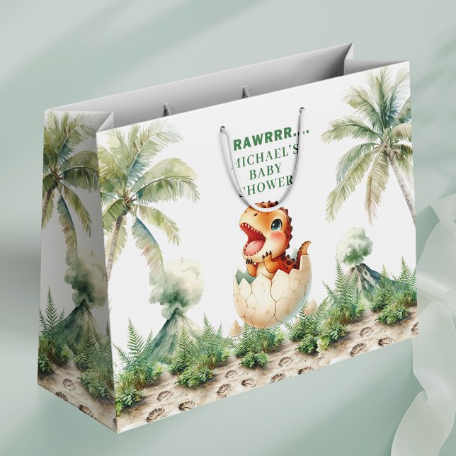 Grande Bolsa de Regalo "Eclosionando Pronto" para la Fies (Hatching Soon Gift Bag for Baby Dino Shower)