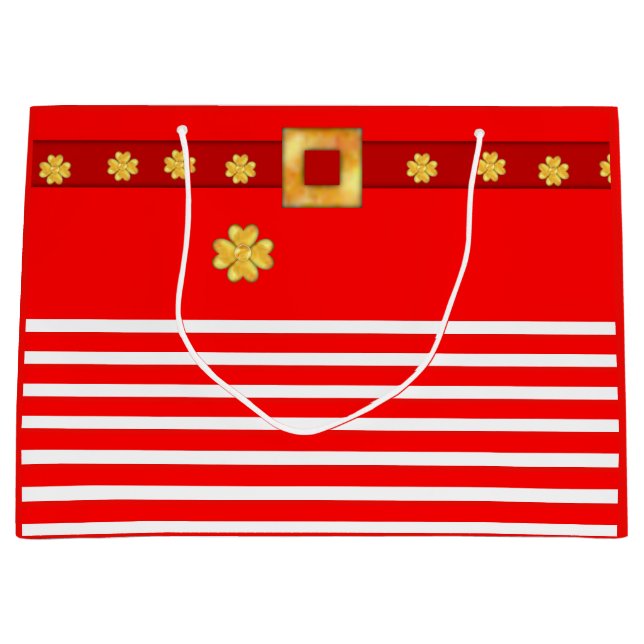 Grande Bolsa de regalo elegante a rayas de Navidad (Anverso)