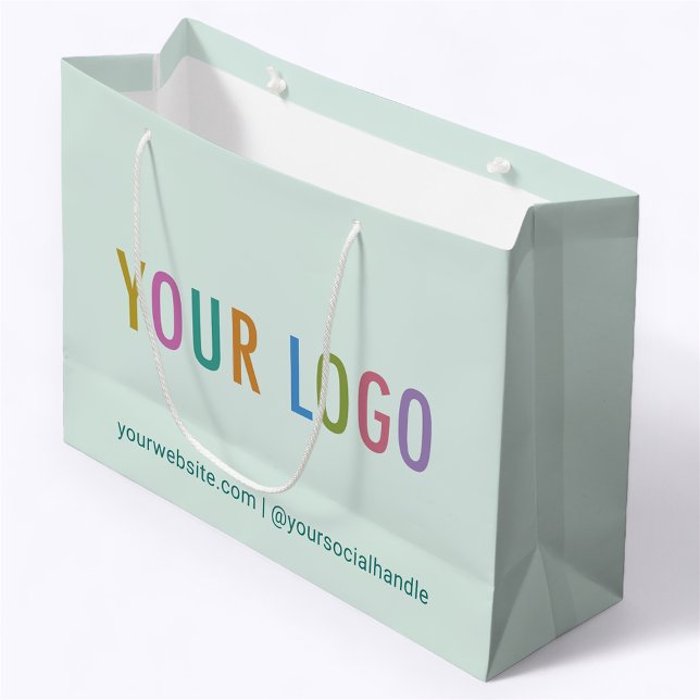 Grande Bolsa de regalo empresarial verde claro con logoti (MISOOK 12.5 x 4 x 9 inch Mint Green Gift Bag with Logo)