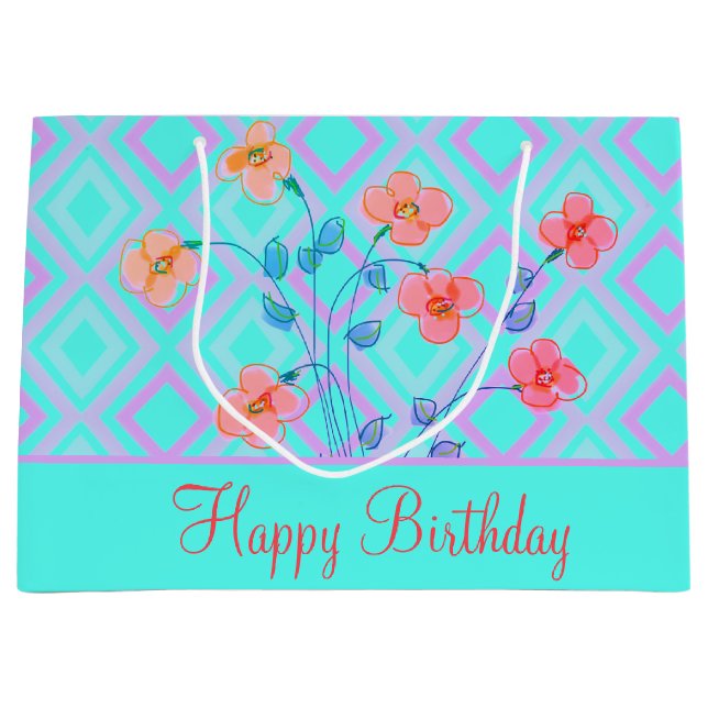 Grande Bolsa de Regalo Feliz Cumpleaños verde azulado con (Anverso)