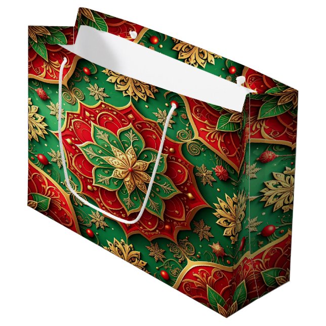 Grande Bolsa de regalo festiva decorativa roja y verde (Angulo Anverso)