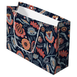 Grande Bolsa de regalo - Floral azul boho atrevido