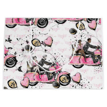 Bolsa de regalo floral de motocicleta rosa, negra 