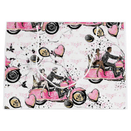 Grande Bolsa de regalo floral de motocicleta rosa, negra