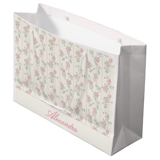Grande Bolsa de regalo floral de rosa rosa personalizada (Angulo Anverso)