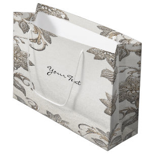 Grande Bolsa de regalo floral dorada plateada