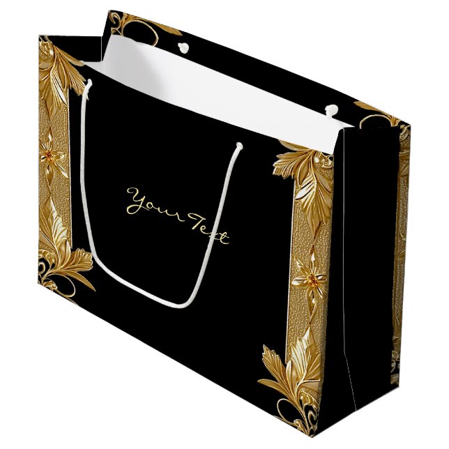 Grande Bolsa de regalo floral ornamentada de oro negro (Angulo Anverso)