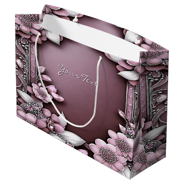 Grande Bolsa de regalo floral rosa (Angulo reverso)