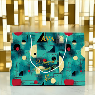 Grande Bolsa de regalo geométrica abstracta azul verdoso 