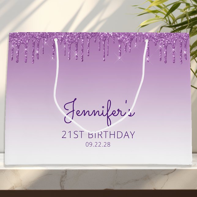 Grande Bolsa de regalo Glitter Drip Cumpleaños 21 Morado (Subido por el creador)