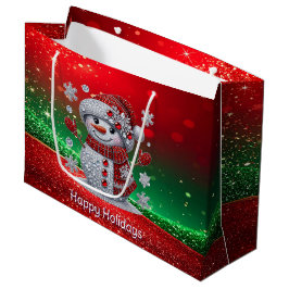 Grande Bolsa de regalo navideña de muñeco de nieve con cr