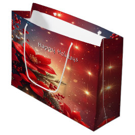 Grande Bolsa de regalo navideña floral roja