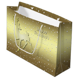 Grande Bolsa de regalo navideña Reno dorado nevado