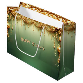 Grande Bolsa de regalo navideña verde festiva con adornos