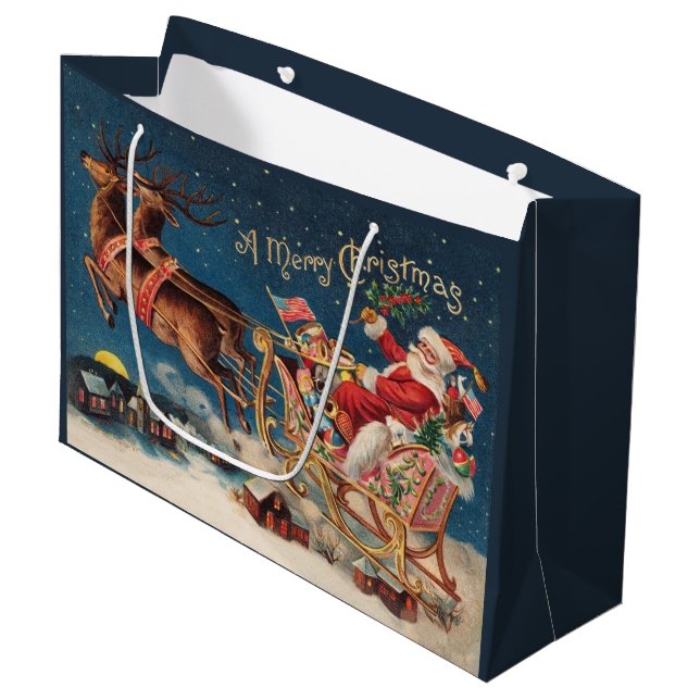 Grande Bolsa de regalo navideño Patriótico Santa Merry (Angulo Anverso)