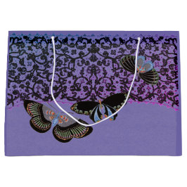 GRANDE BOLSA DE REGALO NEGRA ENCAJE ANTIGUO MARIPOSAS CHI
