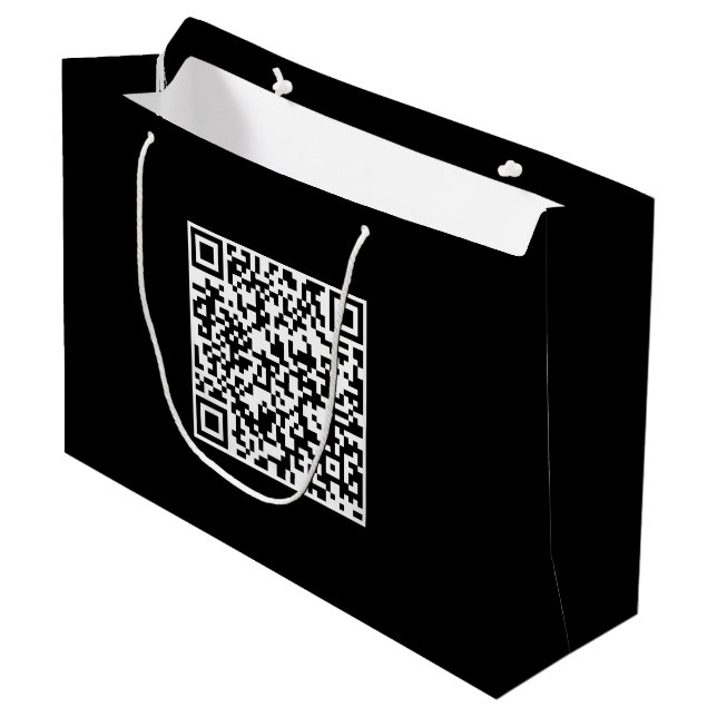 Grande Bolsa de regalo negra personalizada con código QR  (Angulo Anverso)