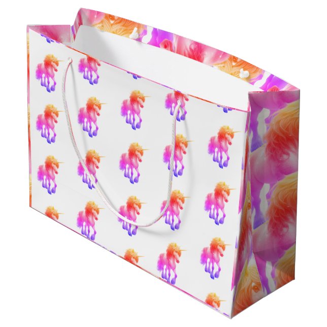 Grande Bolsa de regalo neon de unicornio (Angulo reverso)