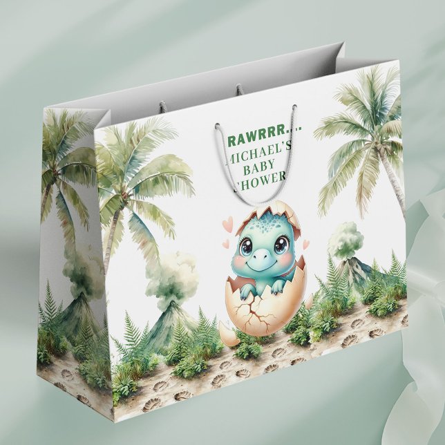Grande Bolsa de Regalo para Fiesta de Bebé Dinosaurio que (Hatching Soon Dinosaur Baby Shower Gift Bag)