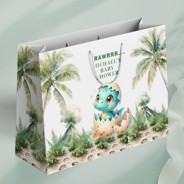 Grande Bolsa de Regalo para Fiesta de Bebé Próximo a Nace (Hatching Soon Baby Shower Gift Bag Dino Theme)
