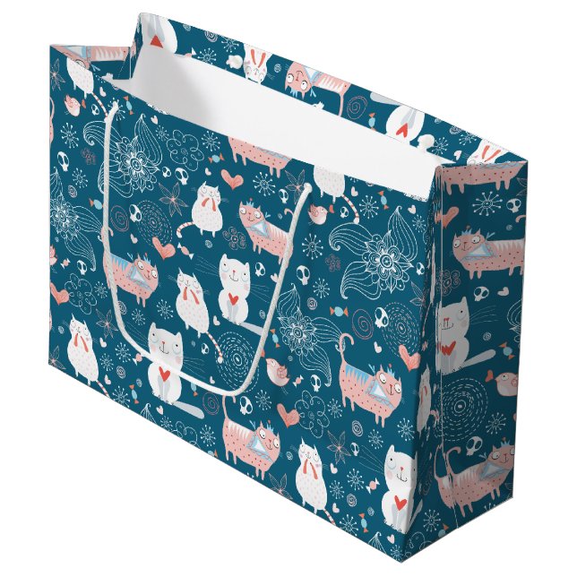 Grande Bolsa de regalo para gatos, aves y corazones (Angulo Anverso)