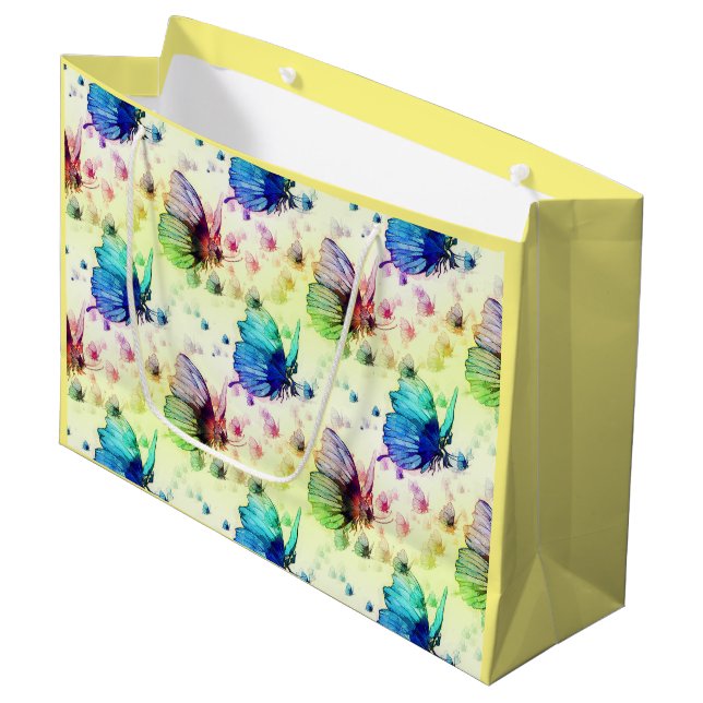 Grande Bolsa de regalo para mariposas acuarelas (Angulo Anverso)