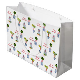 Grande Bolsa de regalo para Navidades de cerámica azul y 