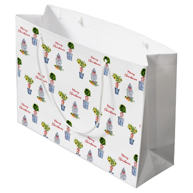 Grande Bolsa de regalo para Navidades de cerámica azul y  (Angulo reverso)