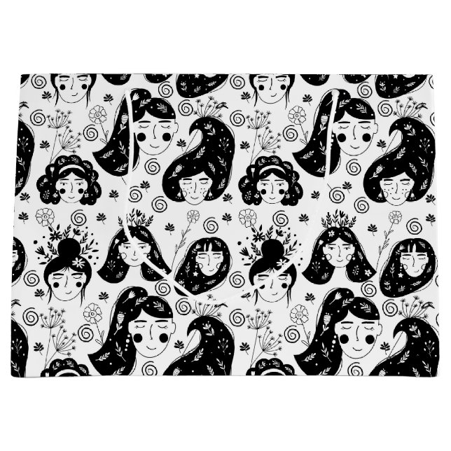 Grande Bolsa de regalo para niños Chicas de flores negras (Anverso)