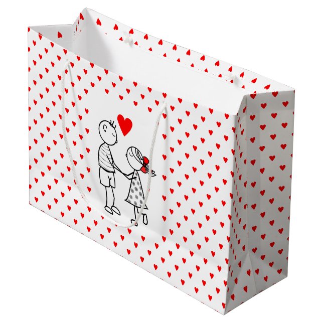 Grande Bolsa de regalo para pareja romántica con corazone (Angulo Anverso)