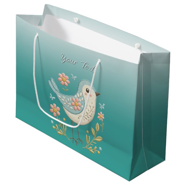 Grande Bolsa de Regalo Pequeño Bird Floral Green (Angulo Anverso)